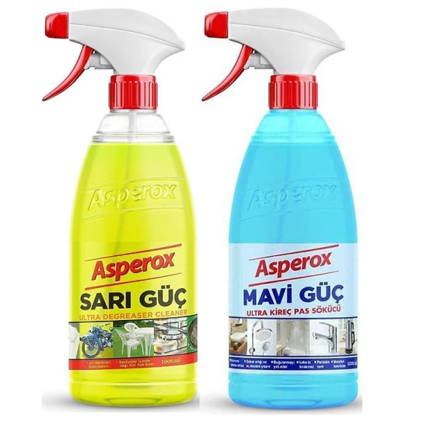 Asperox sarı güç ultra yağ çözücü sprey 1000 ml +Asperox mavi güç ultra kireç ve pas sökücü sprey 1000 ml-(2'li set) ürün görseli 1