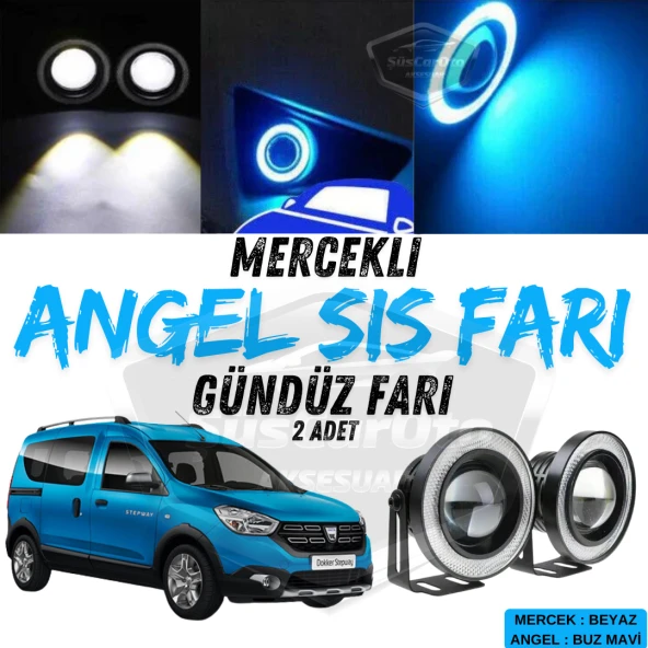 Dacia Dokker 2012-2022 Uyumlu Üniversal Mercekli Angel Sis Farı Metal Su Geçirmez 76 mm Buz Mavi Halkalı Gündüz Farı Angel Eyes 2 Adet ürün görseli 1