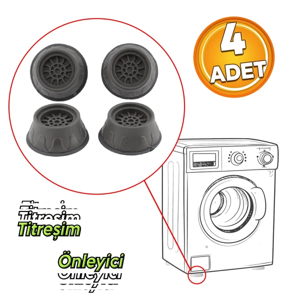 Çamaşır Makinesi Titreşim Gürültü Önleyici Yükseltici Ayak Denge Ayağı Kaydırmaz Stoper Gri 4 ADET ürün görseli 1