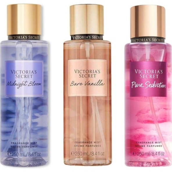 Victoria's Secret Midnight Bloom-Bare Vanilla-Pure Seduction Vücut Spreyi Üçlü Set ürün görseli 1