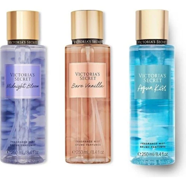 Vıctorıa's Secret Bare Vanilla-Midnight Bloom-Aqua Kiss Vücut Spreyi Üçlü Set ürün görseli 1
