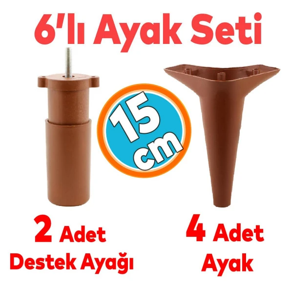 Mobilya TV Ünitesi Çekyat Koltuk Kanepe Destek Ayağı 15 cm Kahverengi Baza Ayak M8 6'lı Set ürün görseli 1