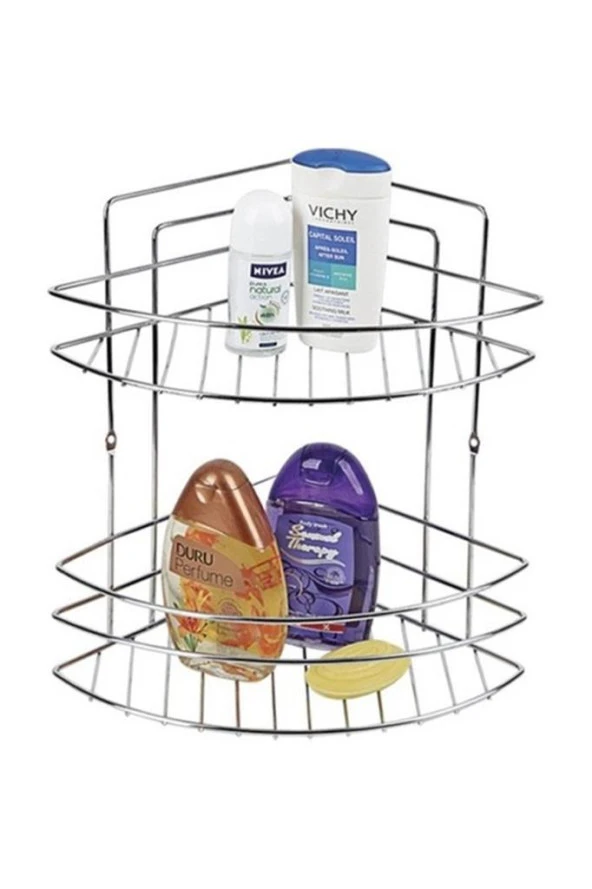 Metal 2 Katlı Krom Banyo Köşeliği Şampuanlık Organizer ürün görseli 1