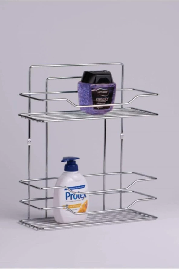 Metal 2 Katlı Krom Banyo Rafı Şampuanlık Organizer Dikdörtgen ürün görseli 1