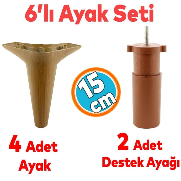 Mobilya TV Ünitesi Çekyat Koltuk Kanepe Destek Ayağı 15 cm Ceviz Baza Ayak M8 Destek 6'lı Set ürün görseli 1
