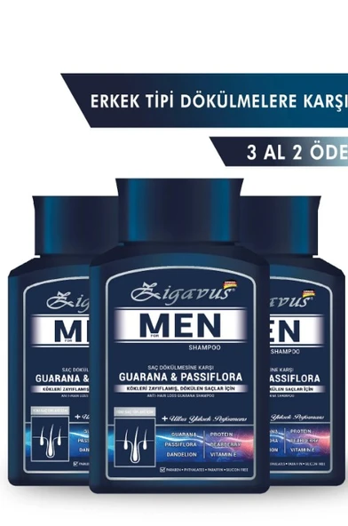 Zigavus Men Guarana ve Passiflora Saç Dökülmesine Karşı Şampuan 3x300 ml ürün görseli 1