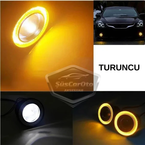 Dacia Dokker 2012-2022 Uyumlu Üniversal Mercekli Angel Sis Farı Metal Su Geçirmez 76 mm Turuncu Halkalı Gündüz Farı Angel Eyes 2 Adet ürün görseli 1