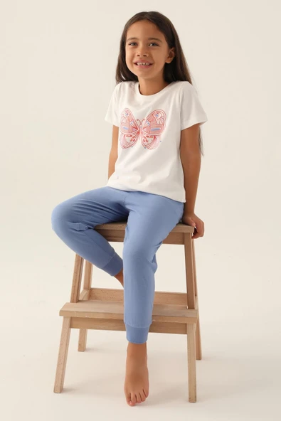 Roly Poly 3390 Premium Butterfly Kız Çocuk Rahat Pamuklu Kısa Kollu Manşetli Pijama Takımı ürün görseli 1