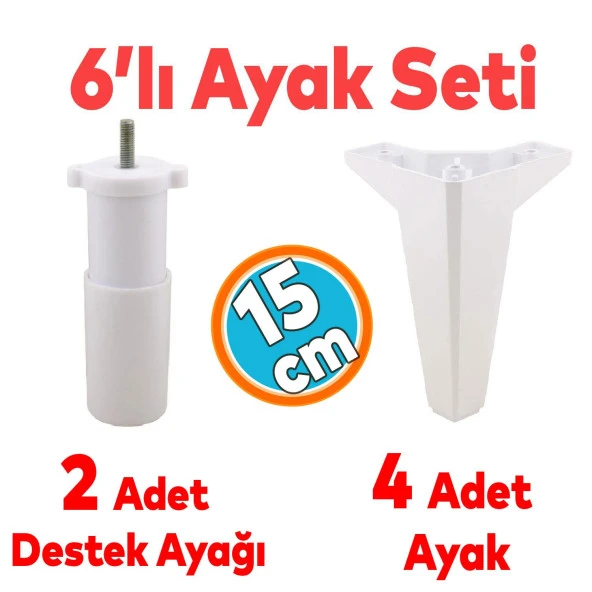 Mobilya TV Ünitesi Çekyat Koltuk Kanepe Yükseltici Destek Ayağı 15 cm Beyaz Baza Ayak 6'lı Set ürün görseli 1