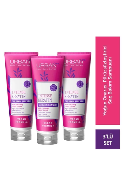 Urban Care Intense Keratin Aşırı Yıpranmış Saçlara Özel Saç Bakım Şampuanı 3x250 Ml-vegan ürün görseli 1