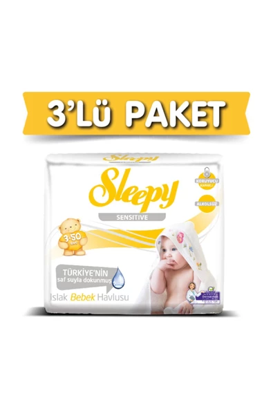 Sleepy 3'lü Sleepy Sensitive Islak Havlu 50 Yaprak x 3 Adet ürün görseli 1
