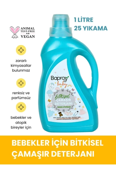 Baproy Bebekler Için Bitkisel Çamaşır Deterjanı 1 Litre 25 Yıkama Baby001 ürün görseli 1