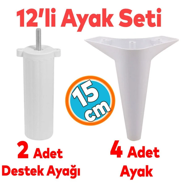 Mobilya Ayağı 12'li Set Robot Süpürge İçin Koltuk Kanepe Yükseltici Destek 15 cm Beyaz Baza Ayak ürün görseli 1