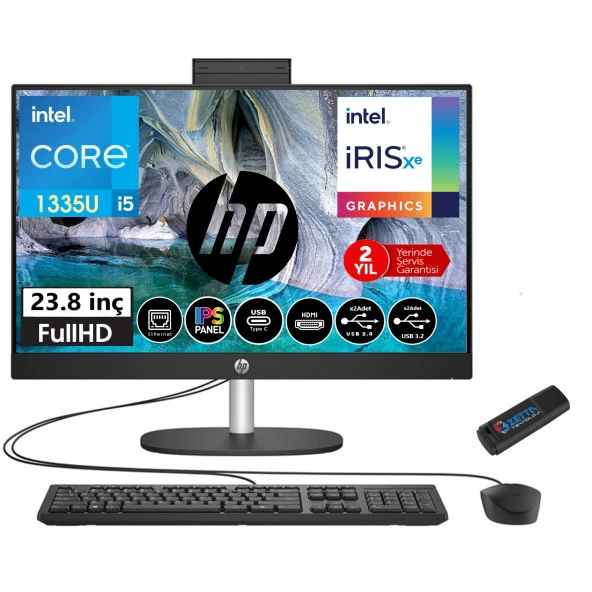 HP ProOne 240 G10 İntel Core i5 1335U 32gb RAM 256gb SSD 23.8 FHD IPS Windows11Pro ALL IN ONE BİLGİSAYAR 88T2W5ES29+ZettaUsbBellek ürün görseli 1