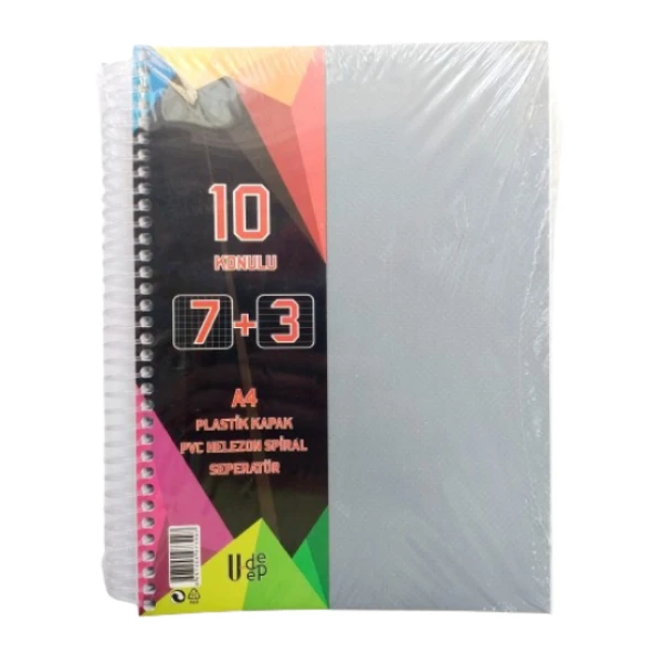 a4 boy 7+3 ayraçlı defter dersane defteri (7 kareli 3 çizgili ) 250 yaprak 10 bölümlü udep gri ürün görseli 1