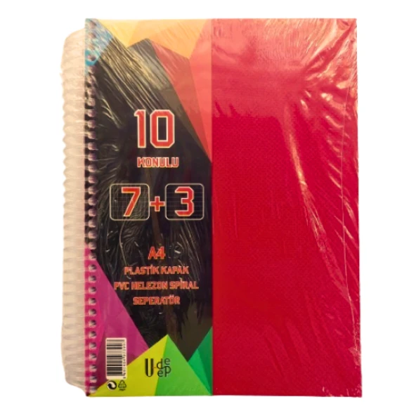 a4 boy 7+3 ayraçlı defter dersane defteri (7 kareli 3 çizgili ) 250 yaprak 10 bölümlü udep kırmızı ürün görseli 1