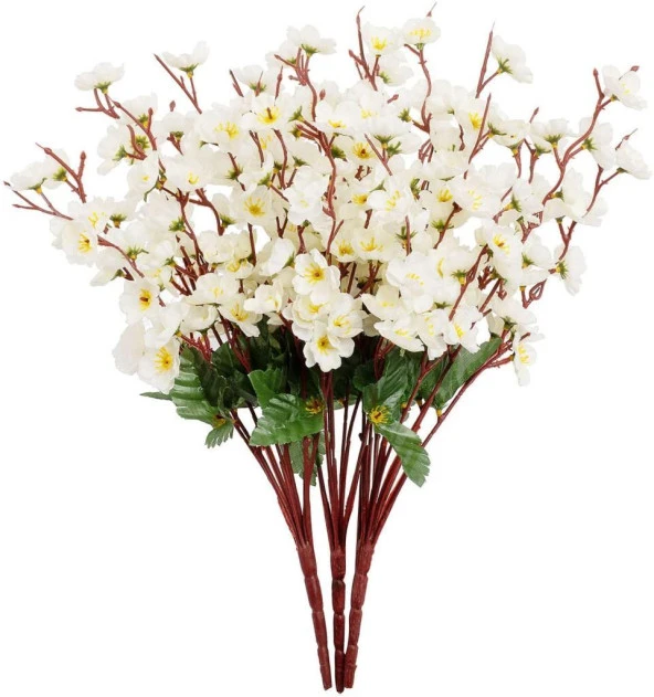 Yapay Çiçek Bahardalı Japon Kiraz Çiçeği 9 Dallı 35cm Beyaz 3 Demet ürün görseli 1