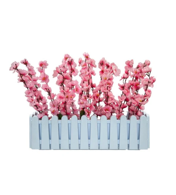 Nettenevime Yapay Çiçek Beyaz Çit Balkon Saksısı Pembe Bahardalı 55*20cm ürün görseli 1