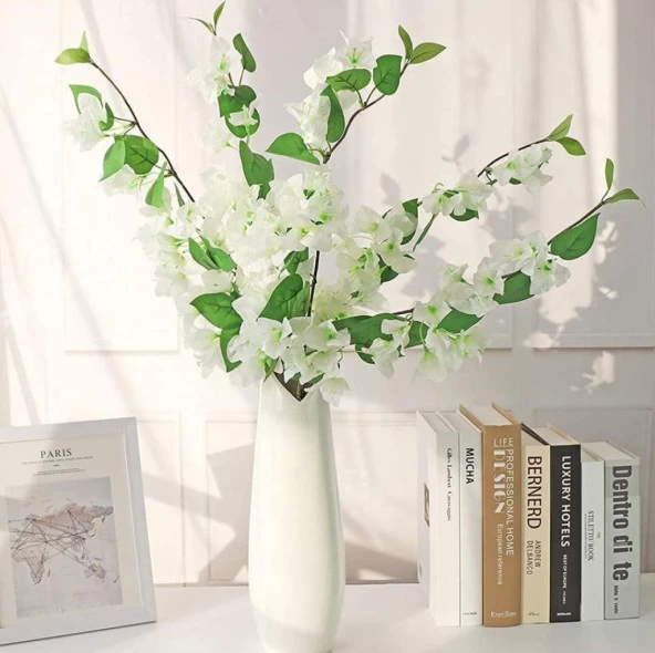 Nettenevime Yapay Çiçek 3Dal Begonvil Çiçeği Beyaz 80cm Tek Dal Bodrum Çiçeği Sarkan Çiçek ürün görseli 1
