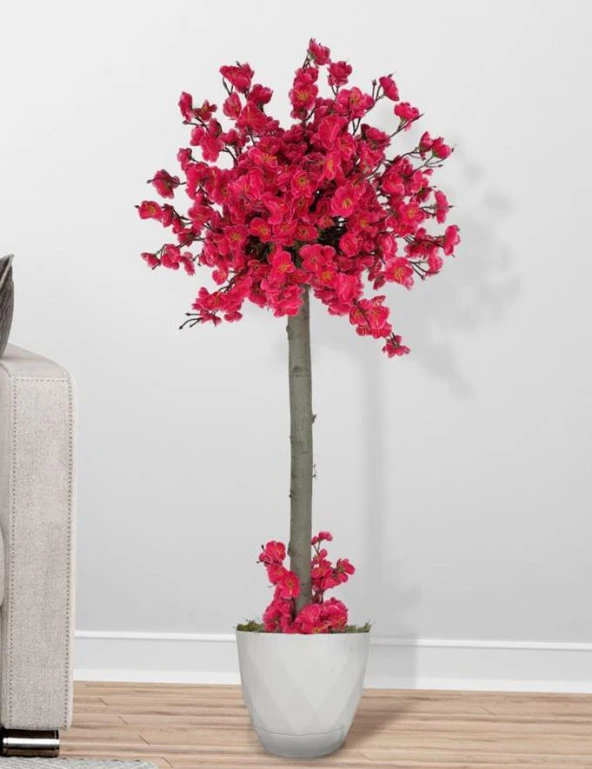 Nettenevime Yapay Ağaç Fuşya Bahar Dalı Japon Kiraz Çiçeği Beyaz Saksılı 90cm ürün görseli 1