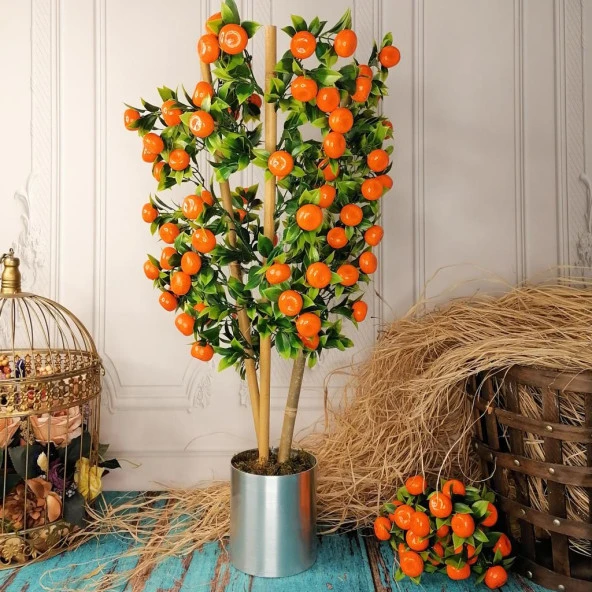 Nettenevime Yapay Ağaç Mandalina Ağacı 75CM Gür Yapraklı Gümüş Paslanmaz Aleminyum Saksılı ürün görseli 1