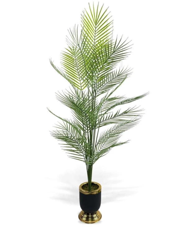 Nettenevime Yapay Ağaç Areka Ağacı Salon Bitkisi Siyah Gold Metal Vazoda 130 cm 12 Yaprak ürün görseli 1