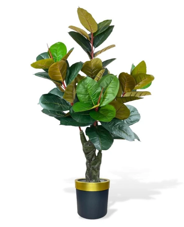 Nettenevime Yapay Ağaç Kauçuk Ağacı Metal Gold Kemerli Saksıda Ficus Elastica Salon Çiçeği 150*90 61 Yaprak ürün görseli 1