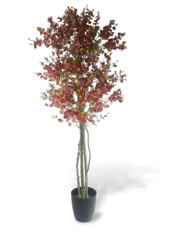 Nettenevime Yapay Ağaç Kızılkahve Okaliptus 2 Gövdeli Çalılı 180*80cm Siyah Plastik Saksılı ürün görseli 1