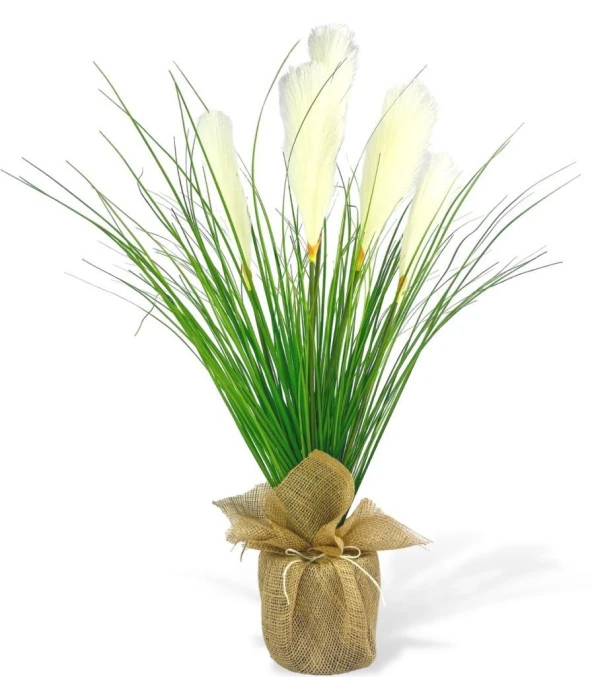 Nettenevime Yapay Çiçek Beyaz Püskül Grass Keten Saksılı Panpas 80*40cm Saz ürün görseli 1
