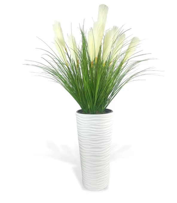 Nettenevime Yapay Çiçek Panpas Püskül Salon Bitkisi Beyaz Uzun Kumsal Vazoda 128*60cm ürün görseli 1
