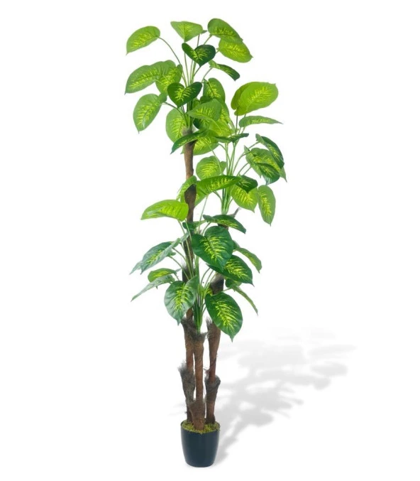 Nettenevime Yapay Çiçek Difenbahya Sarı Yeşil 3Katlı 190cm 54Yaprak Siyah Plastik Saksıda Yapay Bitki ürün görseli 1