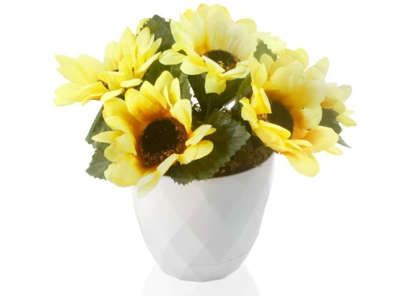 Nettenevime Yapay Çiçek Ay Çiçeği Beyaz Saksıda Dekoratif Masa Çiçeği ürün görseli 1
