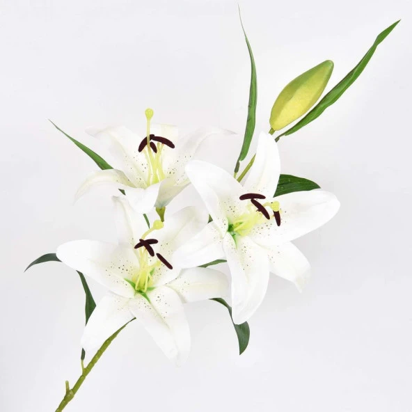 Nettenevime Yapay Çiçek Lilyum 3 Kafalı Islak Zambak 80cm Beyaz ürün görseli 1