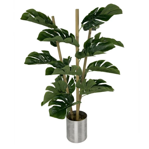 Nettenevime Yapay Çiçek Monstera Bambu Saplı Deve Tabanı Gümüş Saksılı Salon Çiçeği 18 Yaprak 80 cm ürün görseli 1