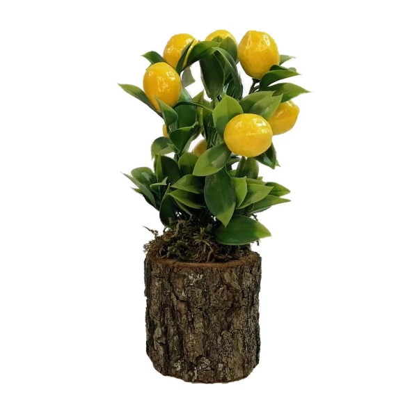 Nettenevime Yapay Ahşap Kütük Saksılı Limon Dekoratif Hediye LM100 ürün görseli 1