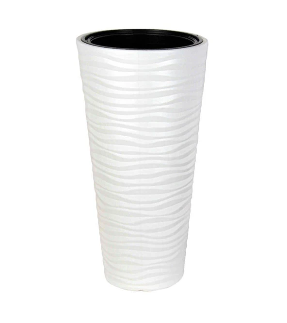 Nettenevime Beyaz Kumsal Vazo Dekoratif Uzun Saksı 5.5 lt  30*57cm ürün görseli 1