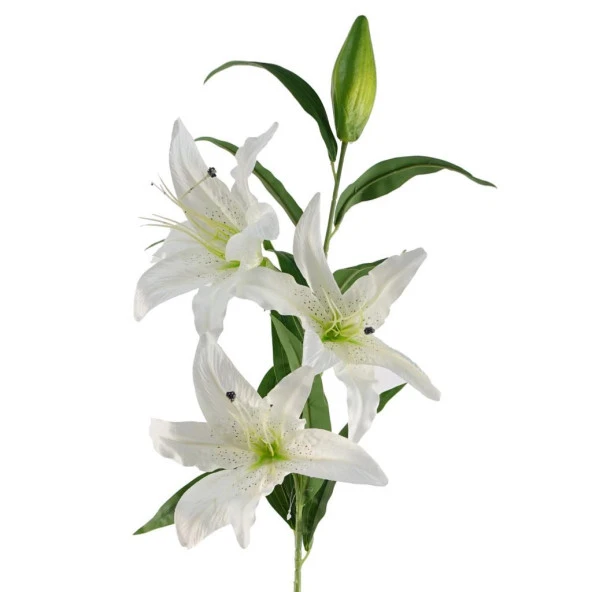 Nettenevime Yapay Çiçek Beyaz Lilyum 3 Kafalı Uzun Dal Çiçek Zambak Lily Flowers 80cm ürün görseli 1