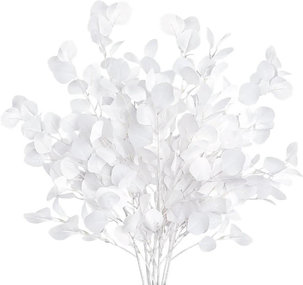 Nettenevime Yapay Çiçek Beyaz Okaliptus Tek Dal Kumaş Yapraklı Uzun Dal 80cm Eucalyptus ürün görseli 1
