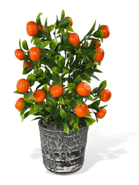 Nettenevime Yapay Çiçek Gri Seramik Saksıda Mandalina Ağacı 40cm ürün görseli 1