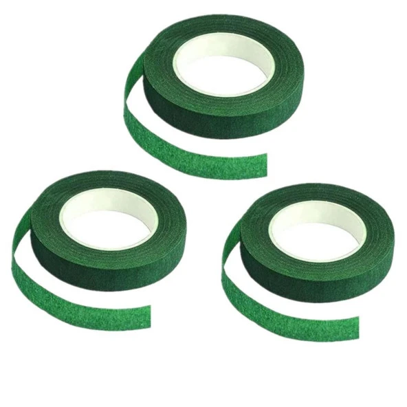 Nettenevime 3lü Set Çiçekçi Bandı Yeşil Renk Yapay Çiçek Latex Köpük Çiçek Sapı Sarma Yeşil Bant 30metre ürün görseli 1
