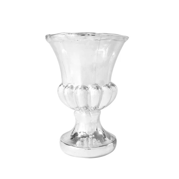 Nettenevime Cam Vazo Antik Kupa Tasarım Gümüş Renk 15x11 cm ürün görseli 1
