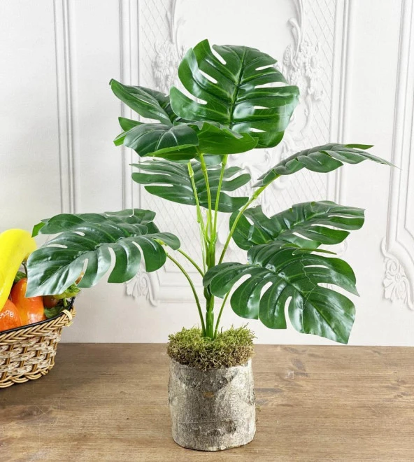 Nettenevime Yapay Çiçek Monstera 9 Dal Kütük Saksılı Deve Tabanı Dekoratif Süs Çiçeği ürün görseli 1