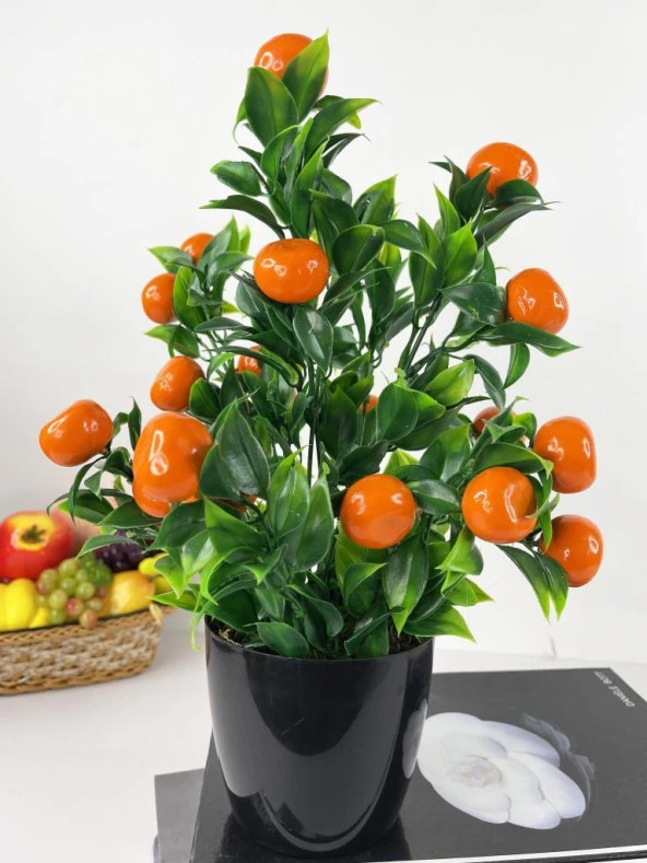 Nettenevime Yapay Çiçek Mandalina Ağacı Siyah Saksıda Mandalina 30cm ürün görseli 1