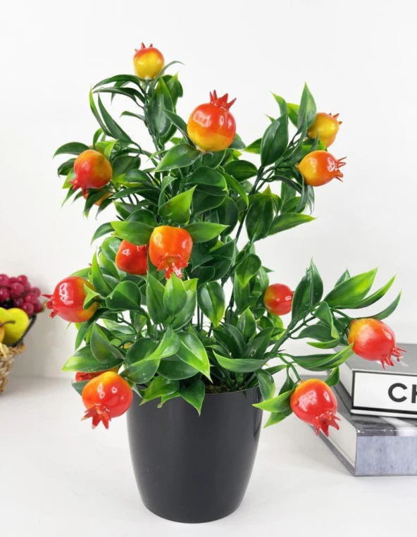 Nettenevime Yapay Çiçek Nar Ağacı Siyah Saksıda Nar 30cm ürün görseli 1