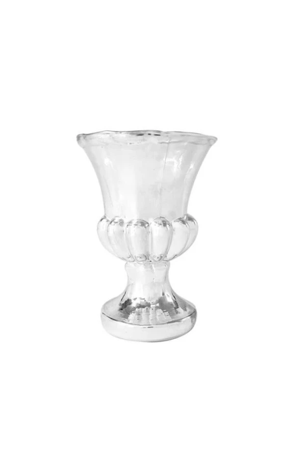 Nettenevime Cam Vazo Antik Kupa Tasarım Gümüş Renk 15x11 cm ürün görseli 1