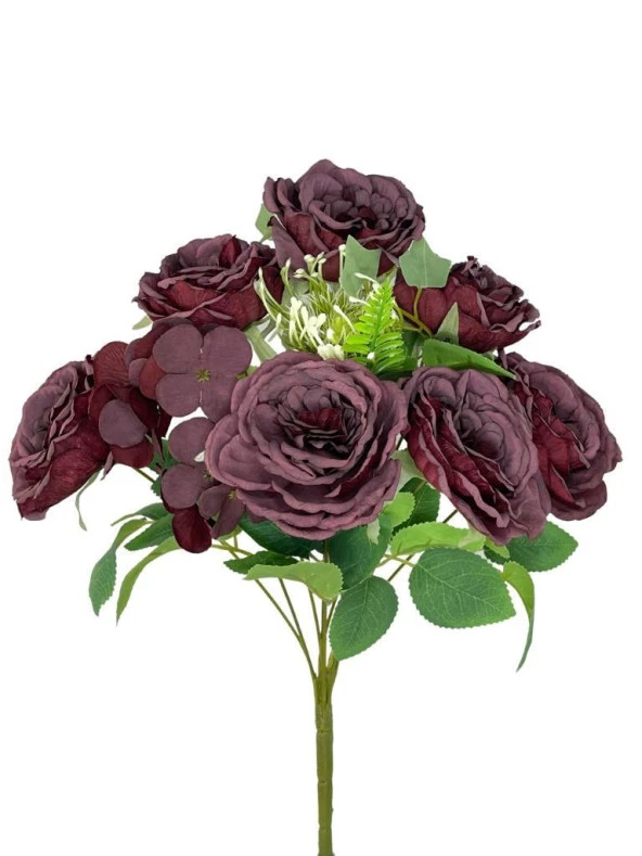 Nettenevime Yapay Çiçek Pastel Bordo Şakayık 9 Dallı 7 Güllü Büyük Boy Demet 40cm ürün görseli 1