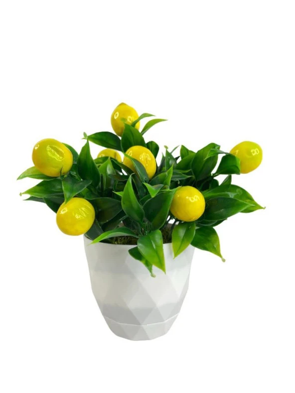 Nettenevime Yapay Çiçek Beyaz Saksıda Limon Dekoratif Masa Çiçeği 25cm ürün görseli 1