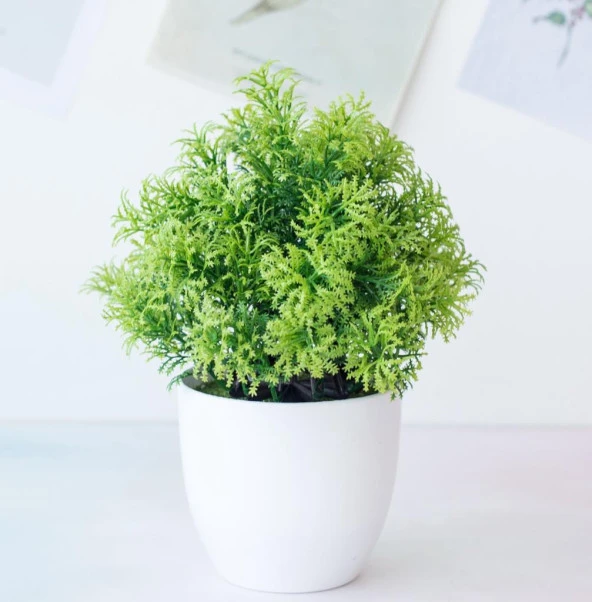 Nettenevime Yapay Çiçek Beyaz Saksıda Fesleğen Dekoratif Masa Çiçeği 25cm ürün görseli 1