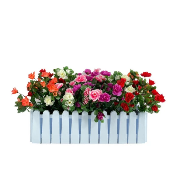 Nettenevime Yapay Çiçek Beyaz Çit Balkon Saksısı Renkli Açelya Çiçekli 55*20cm ürün görseli 1