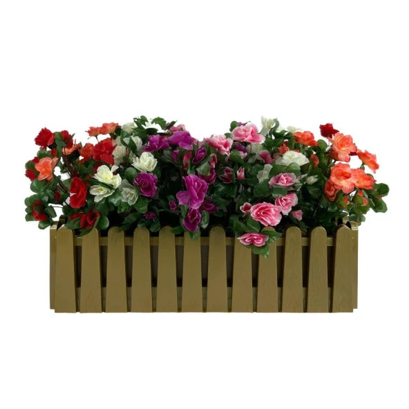 Nettenevime Yapay Çiçek Gold Çit Balkon Saksısı Renkli Açelya Çiçekli 55*20cm ürün görseli 1